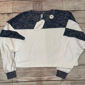 Chick-a-D Cropped Colorblock Sweatshirt - White & Heather Blue